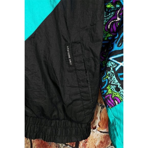 VTG Members Only Full Zip Nylon 80s 90s Neon Windbreaker Jacket Women’s Large - Picture 2 of 7